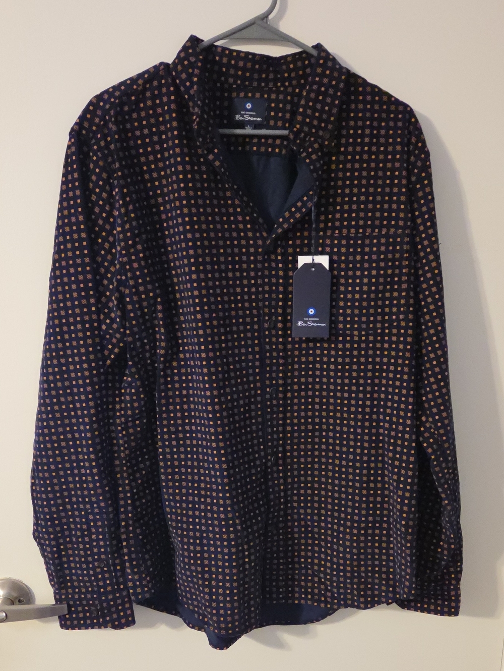 Ben Sherman Navy Shirt Jacket with Tan Square Print